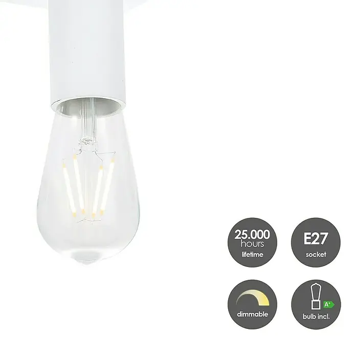 Home Sweet Home LED-Deckenleuchte Nitro - 4 W, L x B x H: 40,7 x 9,5 x 10,5 cm, Weiß, Warmweiß, 3 Stk. - Produktabbildung einer E27 LED-Lampe mit einer Lebensdauer von 25.000 Stunden, dimmbar und inklusive Leuchtmittel.