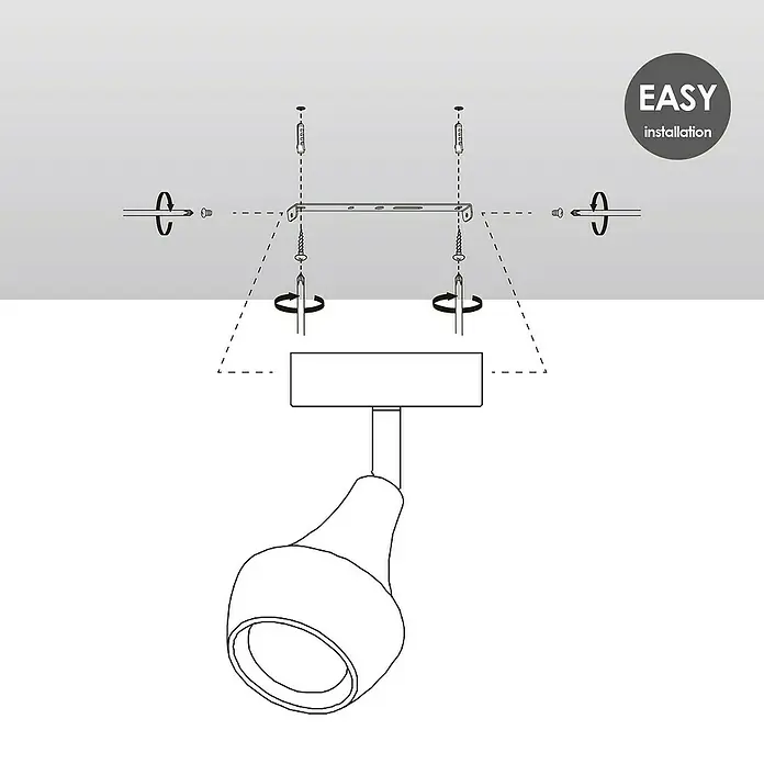 Home Sweet Home LED-Deckenstrahler rund Vaya - 5 W, Ø x H: 9,5 x 16,5 cm, Silber, Warmweiß - Darstellung der einfachen Installation einer Deckenleuchte mit Schrauben und Montageanleitung.