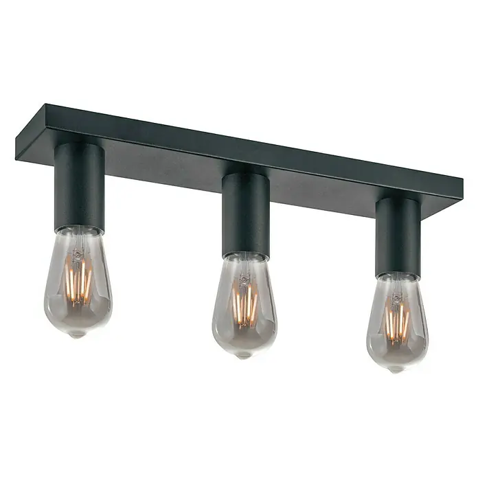Home Sweet Home LED-Deckenleuchte Nitro - 4 W, L x B x H: 40,7 x 9,5 x 10,5 cm, Schwarz, Warmweiß, 3 Stk. - Deckenleuchte mit drei Edison-Glühbirnen in einem schwarzen, modernen Design, ideal für eine stilvolle Beleuchtung des Raumes.