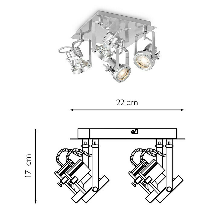 Home Sweet Home LED-Deckenstrahler Robo (5,8 W, L x B x H: 22 x 22 x 17 cm, Silber, Warmweiß, 4 Stk.) | BAUHAUS