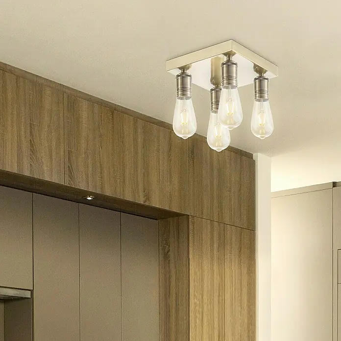 Home Sweet Home LED-Deckenleuchte Nitro - 4 W, L x B x H: 23 x 23 x 10,5 cm, Bronze, Warmweiß, 4 Stk. - Quadratische Deckenleuchte mit vier Edison-Glühbirnen, die ein warmes, einladendes Licht spendet. Stilvolle Beleuchtung für jeden Raum.