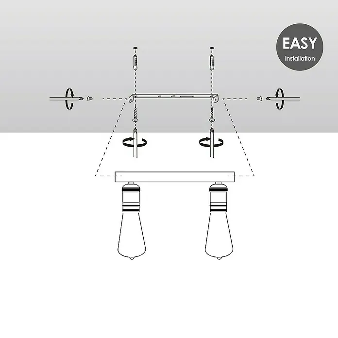 Home Sweet Home LED-Deckenleuchte Nitro - 4 W, L x B x H: 23 x 23 x 10,5 cm, Bronze, Warmweiß, 4 Stk. - Schemazeichnung einer Pendelleuchte zur einfachen Installation mit Schrauben an der Decke, ideal für moderne Beleuchtung.