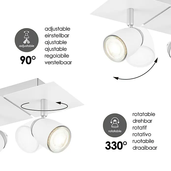 Home Sweet Home LED-Deckenstrahler Gina - 5,8 W, Sandweiß, Warmweiß, Anzahl Leuchtmittel: 3 Stk. - Das Bild zeigt eine verstellbare und drehbare Deckenleuchte in Weiß. Die Lampe ist flexibel einstellbar.
