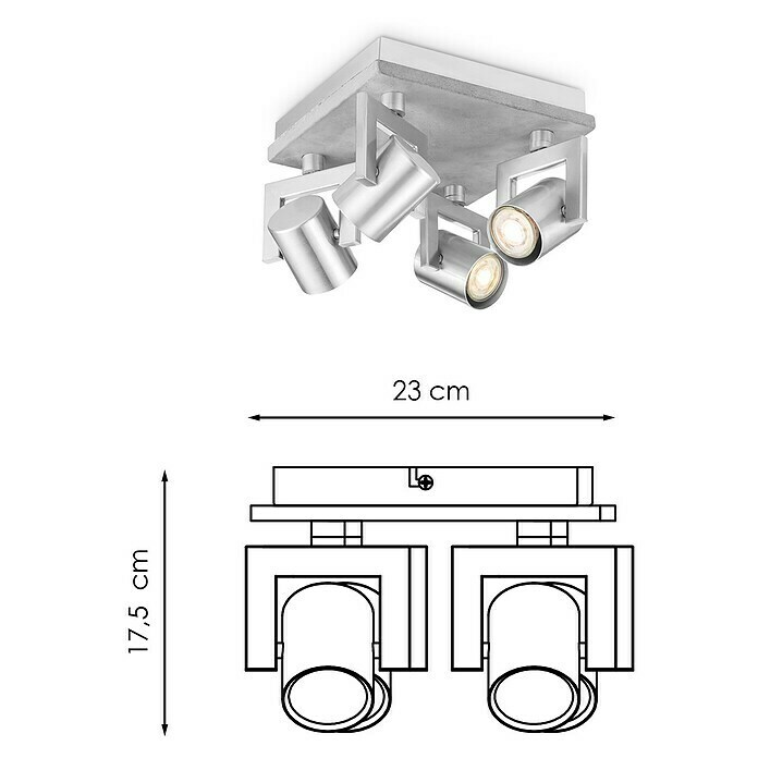 Home Sweet Home LED-Deckenstrahler Concrete (5,8 W, L x B x H: 23 x 23 x 17,5 cm, Beton, Warmweiß, Anzahl Leuchtmittel: 4 Stk.) | BAUHAUS