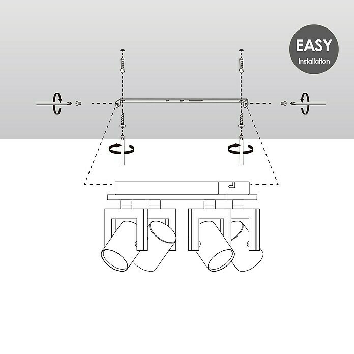 Home Sweet Home LED-Deckenstrahler Concrete (5,8 W, L x B x H: 23 x 23 x 17,5 cm, Beton, Warmweiß, Anzahl Leuchtmittel: 4 Stk.) | BAUHAUS