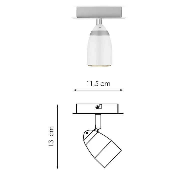 Home Sweet Home LED-Deckenstrahler Gina - 5,8 W, Sandweiß, Warmweiß, Anzahl Leuchtmittel: 1 Stk. - Abbildung einer weißen Schienenleuchte mit Maßangaben: 11,5 cm breit und 13 cm hoch. Die Leuchte ist elegant und modern.