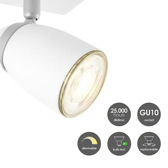 Home Sweet Home LED-Deckenstrahler Gina - 5,8 W, Sandweiß, Warmweiß, Anzahl Leuchtmittel: 1 Stk. - Nahaufnahme einer modernen weißen GU10-LED-Deckenleuchte mit dimmbarer Funktion und langer Lebensdauer.
