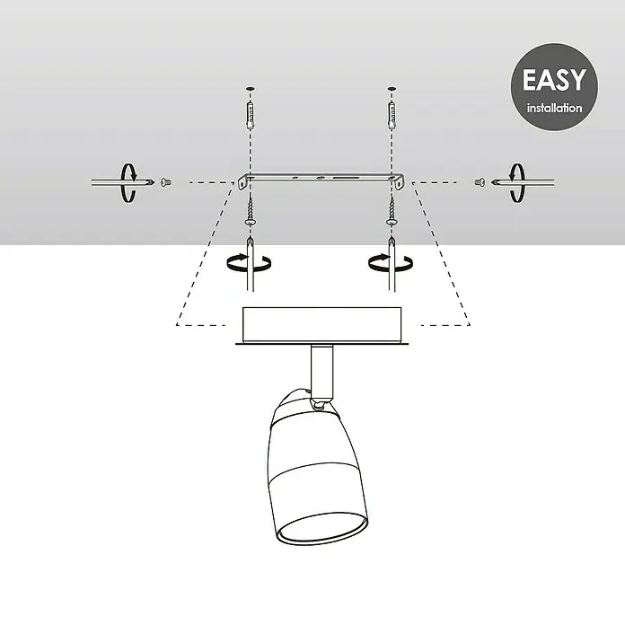 Home Sweet Home LED-Deckenstrahler Gina - 5,8 W, Sandweiß, Warmweiß, Anzahl Leuchtmittel: 1 Stk. - Abbildung einer Montageanleitung für eine Deckenleuchte mit dem Hinweis "EASY installation".