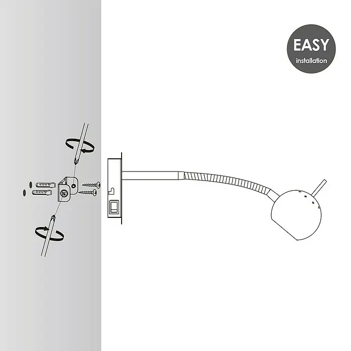 Home Sweet Home LED-Wandstrahler Bollo Flex - 5,8 W, L x B x H: 14 x 14 x 11,5 cm, Sandweiß, Warmweiß - Montageanleitung für eine Wandleuchte. Die Abbildung zeigt die einfache Installation der Lampe an der Wand mit Schrauben und Dübeln.
