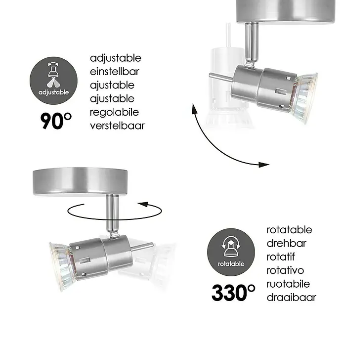 Home Sweet Home LED-Deckenstrahler rund Cilindro - 5,8 W, Ø x H: 9,5 x 13,7 cm, Silber, Warmweiß - Bild einer verstellbaren und drehbaren Leuchte, die Flexibilität und Funktionalität vereint.