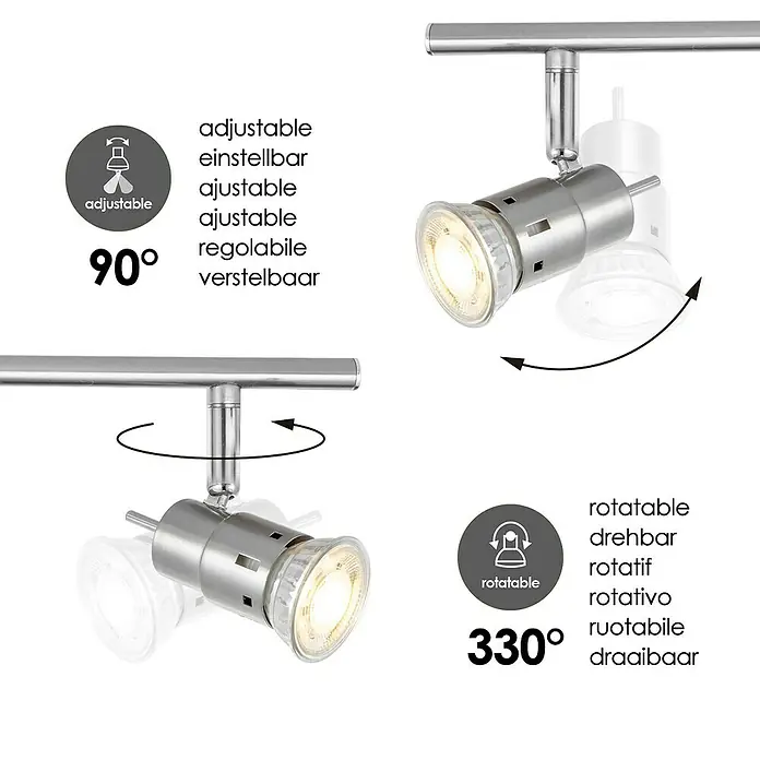 Home Sweet Home LED-Deckenstrahler Cilindro - 5,8 W, L x B x H: 9,5 x 81 x 16,2 cm, Silber, Warmweiß - Produktbild einer verstell- und drehbaren Lampe, ideal für flexible Beleuchtungslösungen im Innenbereich.