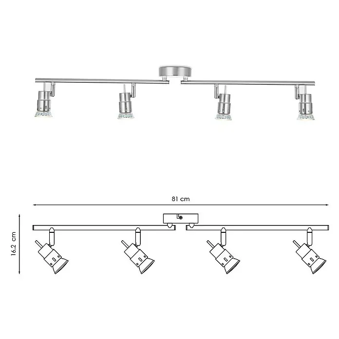 Home Sweet Home LED-Deckenstrahler Cilindro - 5,8 W, L x B x H: 9,5 x 81 x 16,2 cm, Silber, Warmweiß - Deckenleuchte mit vier Strahlern aus Metall. Moderne Deckenleuchte, ideal für Wohnzimmer, Schlafzimmer oder Flur.