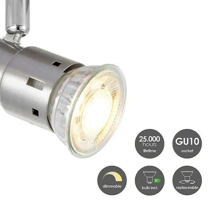 Home Sweet Home LED-Deckenstrahler rund Cilindro - 5,8 W, Ø x H: 9,5 x 13,7 cm, Silber, Warmweiß - Nahaufnahme einer LED-Lampe mit GU10-Sockel, dimmbar und austauschbar, für eine lange Lebensdauer.