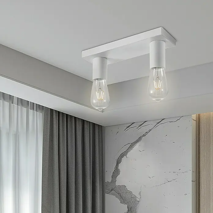 Home Sweet Home LED-Deckenleuchte Nitro - 4 W, L x B x H: 30 x 9,5 x 10,5 cm, Weiß, Warmweiß, 2 Stk. - Zwei stylische Deckenleuchten mit Edison-Glühbirnen an einer weißen Halterung montiert. Das Licht sorgt für eine moderne Atmosphäre im Raum.