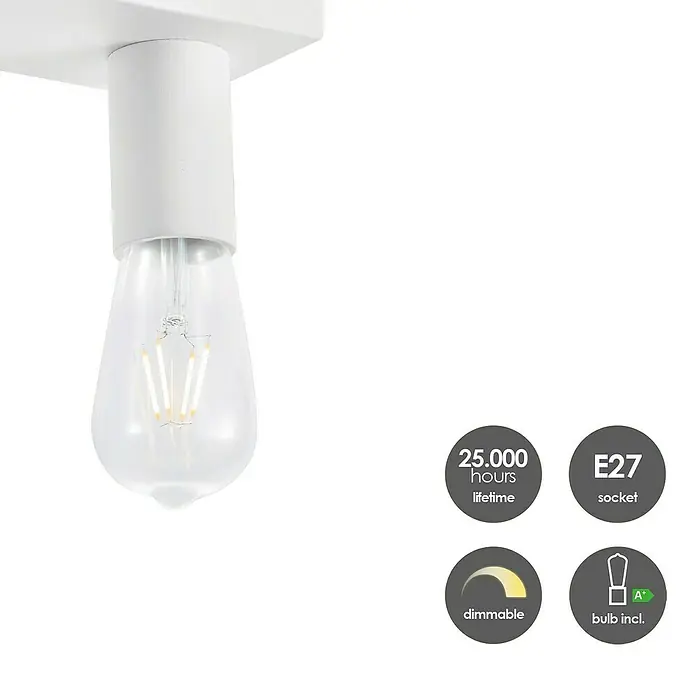 Home Sweet Home LED-Deckenleuchte Nitro - 4 W, L x B x H: 30 x 9,5 x 10,5 cm, Weiß, Warmweiß, 2 Stk. - Produktabbildung einer Deckenleuchte in Weiß mit E27 Fassung, dimmbar und inklusive Leuchtmittel. Lebensdauer 25.000 Stunden.