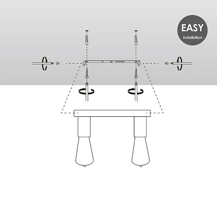 Home Sweet Home LED-Deckenleuchte Nitro - 4 W, L x B x H: 30 x 9,5 x 10,5 cm, Weiß, Warmweiß, 2 Stk. - Eine detaillierte Zeichnung einer Deckenleuchte mit Montageanleitung und dem Hinweis "EASY Installation".