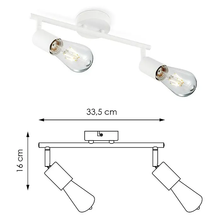 Home Sweet Home LED-Deckenleuchte Mello - 4 W, L x B x H: 11,3 x 33,5 x 16 cm, Weiß, Warmweiß, 2 Stk. - Bilder einer weißen 2-flammigen Deckenleuchte mit Maßen. Eine elegante Beleuchtungslösung für moderne Innenräume mit präzisen Details.