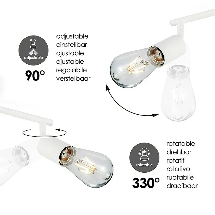 Home Sweet Home LED-Deckenleuchte Mello - 4 W, L x B x H: 11,3 x 33,5 x 16 cm, Weiß, Warmweiß, 2 Stk. - Flexibel verstellbare Leuchte, 90° justierbar, 330° drehbar, für eine optimale Ausrichtung des Lichts.