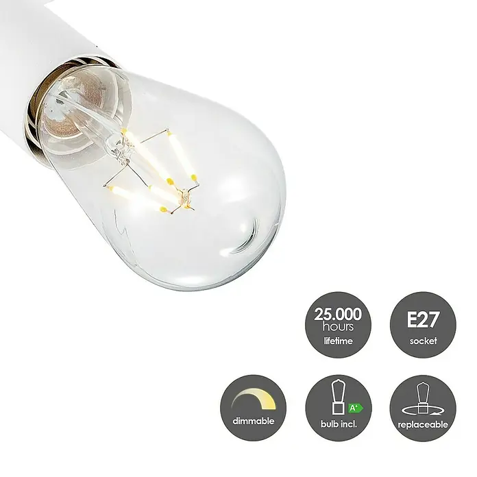 Home Sweet Home LED-Deckenleuchte Mello - 4 W, L x B x H: 11,3 x 33,5 x 16 cm, Weiß, Warmweiß, 2 Stk. - Nahaufnahme einer E27 LED-Glühbirne mit 25.000 Stunden Lebensdauer, dimmbar und austauschbar.