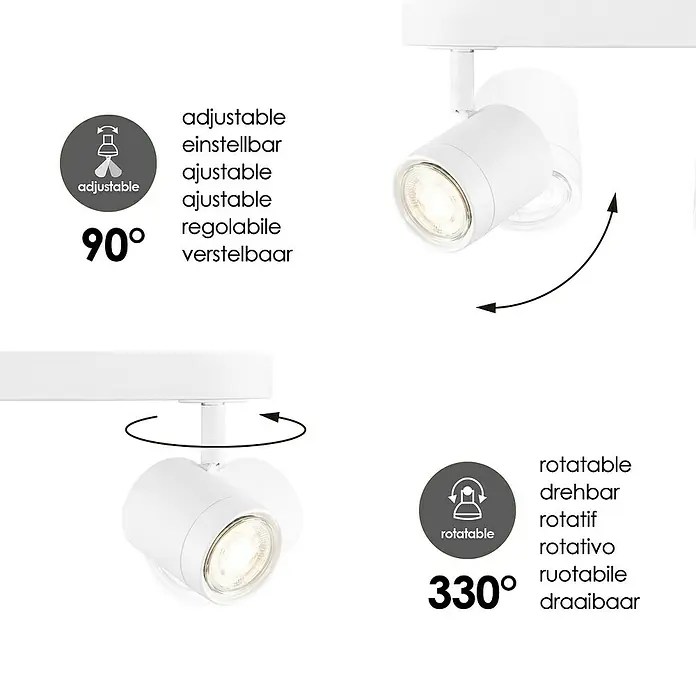 Home Sweet Home LED-Wandstrahler Manu - 5,8 W, L x B x H: 9,5 x 39 x 15 cm, Sandweiß, Warmweiß, 3 Stk. - Drehbarer und einstellbarer LED-Spotstrahler, perfekt für flexible Beleuchtungslösungen im Innenbereich.
