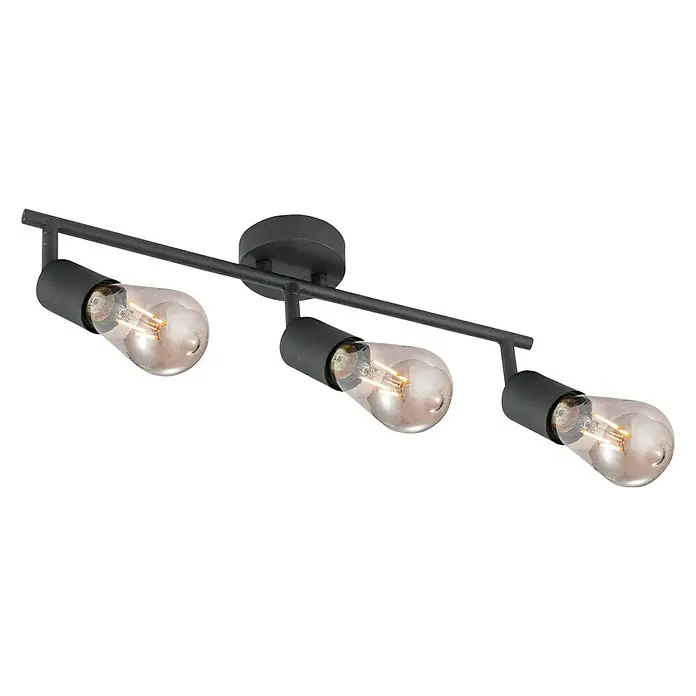 Home Sweet Home LED-Deckenleuchte Mello - 4 W, L x B x H: 11,3 x 45,5 x 16 cm, Schwarz, Warmweiß, 3 Stk. - Eine schwarze Deckenleuchte mit drei Glühbirnen, die ein warmes Licht ausstrahlen, ideal für eine stilvolle Beleuchtung.