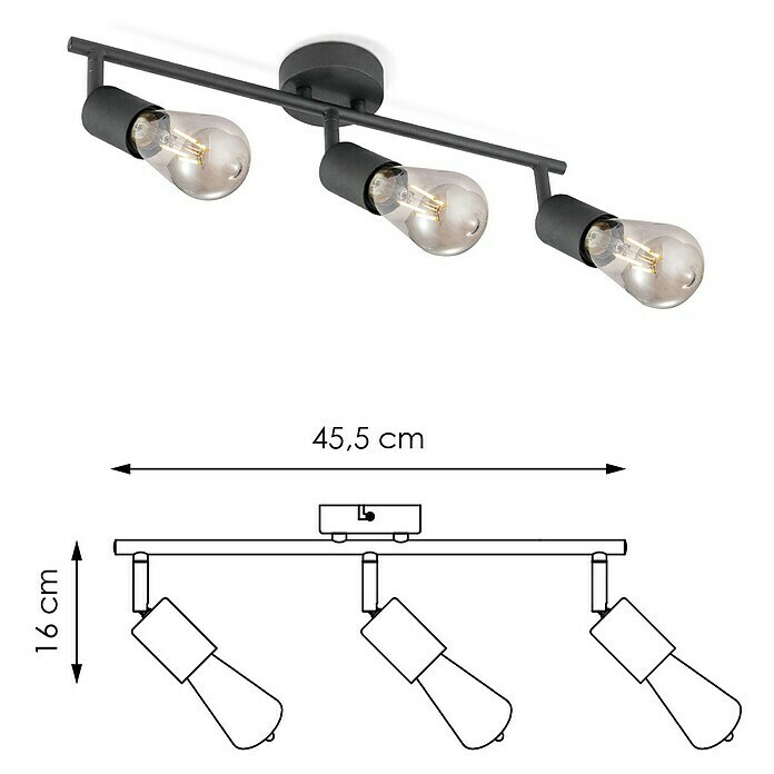 Home Sweet Home LED-Deckenleuchte Mello (4 W, L x B x H: 11,3 x 45,5 x 16 cm, Schwarz, Warmweiß, 3 Stk.) | BAUHAUS