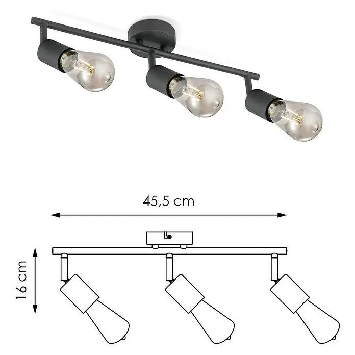 Home Sweet Home LED-Deckenleuchte Mello - 4 W, L x B x H: 11,3 x 45,5 x 16 cm, Schwarz, Warmweiß, 3 Stk. - Deckenleuchte mit drei Strahlern im Industrie-Design, ideal für die moderne Wohnraumbeleuchtung. Die Leuchte ist schwarz und aus Metall gefertigt.