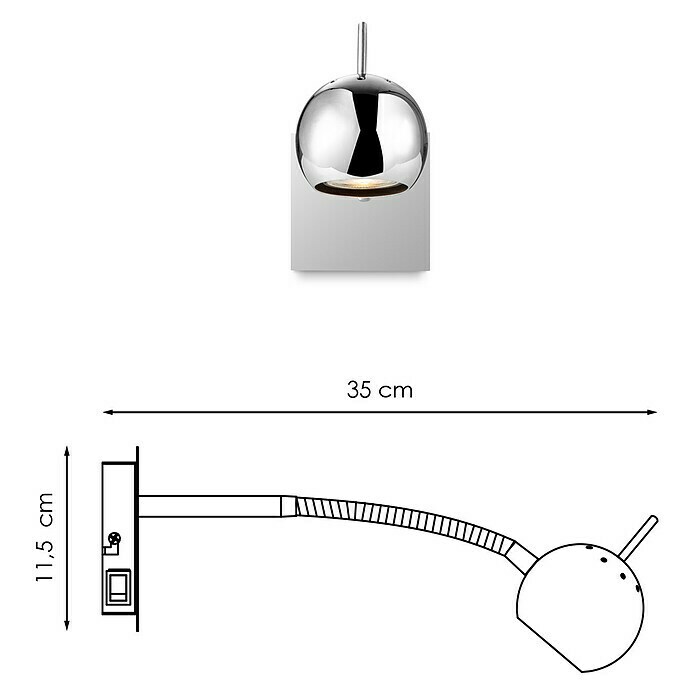 Home Sweet Home LED-Wandstrahler Bollo Flex (5,8 W, L x B x H: 14 x 14 x 11,5 cm, Chrom, Warmweiß) | BAUHAUS