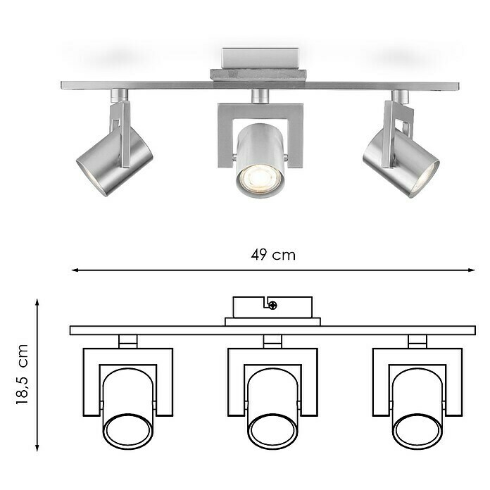 Home Sweet Home LED-Deckenstrahler Concrete (5,8 W, L x B x H: 49 x 11,5 x 18,5 cm, Beton, Warmweiß, Anzahl Leuchtmittel: 3 Stk.) | BAUHAUS