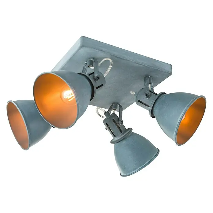 Home Sweet Home LED-Deckenstrahler Fama - 5 W, L x B x H: 23 x 23 x 20,5 cm, Beton, Warmweiß, 4 Stk. - Deckenleuchte mit vier Strahlern in Vintage-Optik, ideal für Wohnräume mit modernem oder industriellem Design. Die Lampen sind verstellbar.