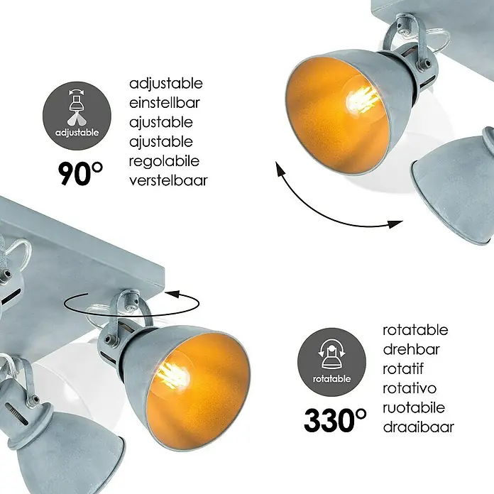 Home Sweet Home LED-Deckenstrahler Fama - 5 W, L x B x H: 23 x 23 x 20,5 cm, Beton, Warmweiß, 4 Stk. - Einstellbare Deckenleuchte mit drehbaren und verstellbaren Strahlern für eine flexible Beleuchtung im Raum.