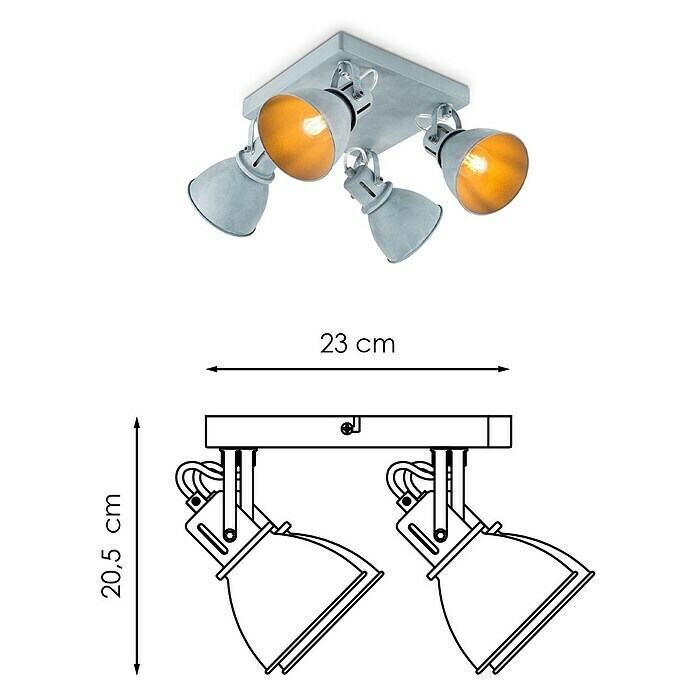 Home Sweet Home LED-Deckenstrahler Fama (5 W, L x B x H: 23 x 23 x 20,5 cm, Beton, Warmweiß, 4 Stk.) | BAUHAUS