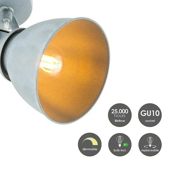Home Sweet Home LED-Deckenstrahler Fama - 5 W, L x B x H: 23 x 23 x 20,5 cm, Beton, Warmweiß, 4 Stk. - Nahaufnahme einer grauen Deckenleuchte mit GU10 Fassung, inklusive langlebiger und dimmbarer LED Lampe.