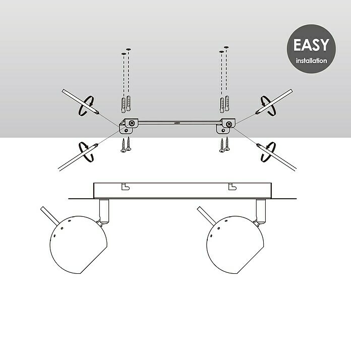 Home Sweet Home LED-Deckenstrahler Bollo (5,8 W, L x B x H: 14 x 32 x 14 cm, Chrom, Warmweiß, 2 Stk.) | BAUHAUS