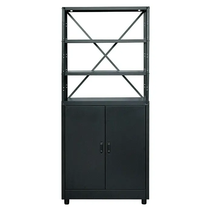 Metall-Mehrzweckschrank - L x B x H: 40 x 80 x 180 cm, Anzahl Türen: 2 Stk. - Aufnahme eines schwarzen Schranks mit offenen Regalen oben. Das Produkt ist ideal für zusätzlichen Stauraum.