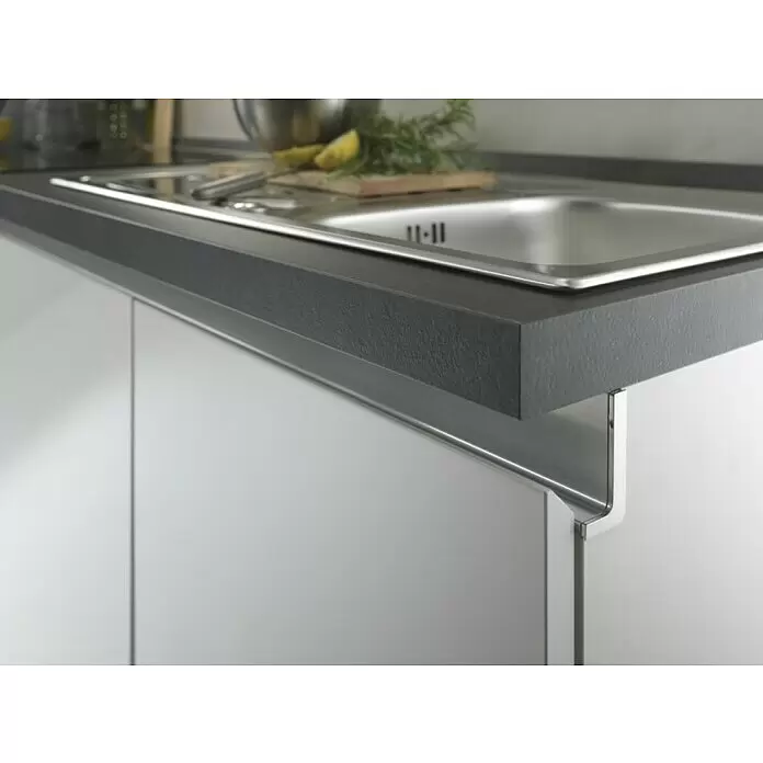 Marinelli Cucine Vormontierte Küchenzeile Giulia - Breite: 245 cm, Weiß, Mit Elektrogeräten, Dekor Arbeitsplatte: Marmoroptik, Spüle links - Detailaufnahme