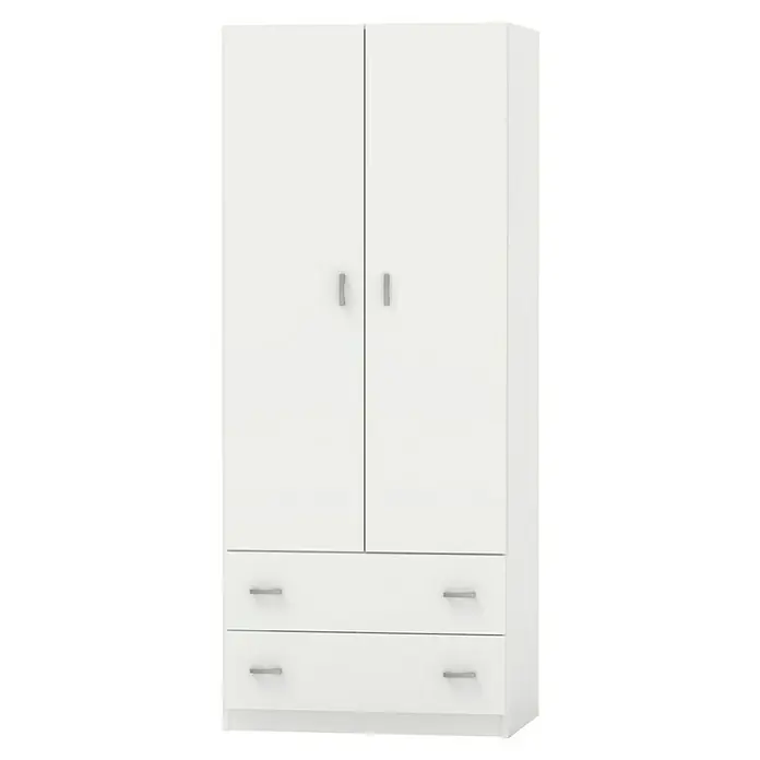 Muebles Pitarch Turín Armario para ropa - L x An x Al: 50 x 74 x 180 cm, Blanco - Foto de un armario blanco con dos puertas y dos cajones. El armario tiene un diseño sencillo y moderno y ofrece espacio de almacenamiento.