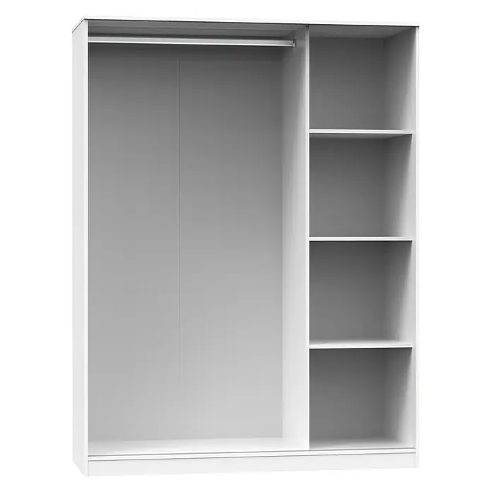 Muebles Pitarch Tibet Armario de puertas correderas - L x An x Al: 55 x 150 x 200 cm, Blanco - Imagen de un armario blanco con puertas correderas y estantes. Espacio de almacenamiento para ropa y accesorios.