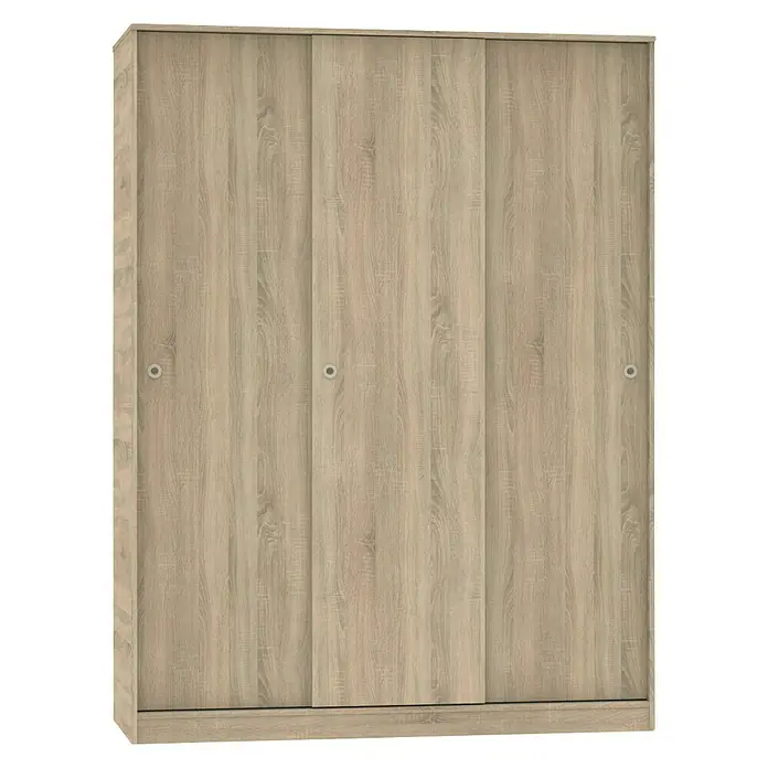 Muebles Pitarch Tibet Armario de puertas correderas y zapatero - Roble - Imagen de un armario con tres puertas correderas con diseño de madera. Ideal para dormitorios o vestidores.
