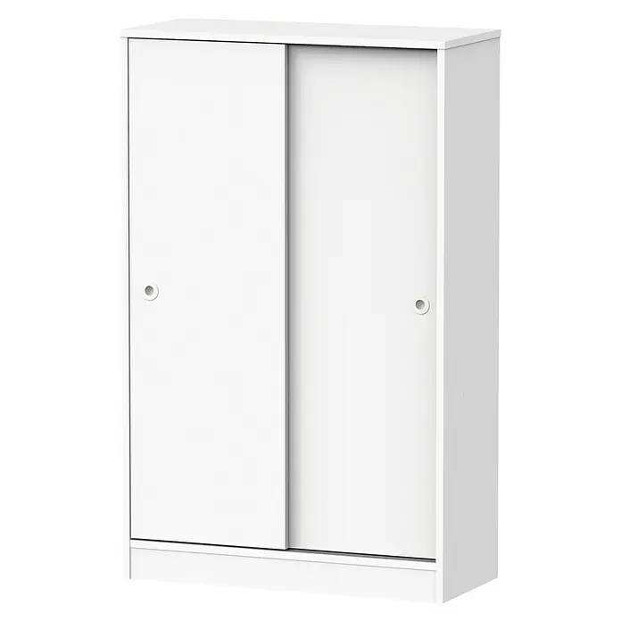 Muebles Pitarch Teide Armario multiusos de plástico - L x An x Al: 33 x 74 x 120 cm, Blanco - Imagen de un armario blanco con puertas correderas. Ideal para guardar ropa y objetos, el armario ofrece un práctico espacio de almacenamiento.