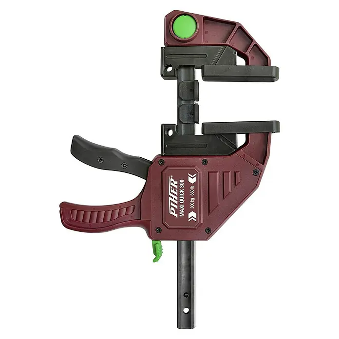 Piher Tornillo de apriete monomanual Maxi Quick - Anchura de sujeción: 150 mm, Fuerza de tensión: 2.942 N - Sargento rápido PHER MAXI QUICK 300 con mango ergonómico y alta fuerza de sujeción para fijación segura y rápida de piezas.
