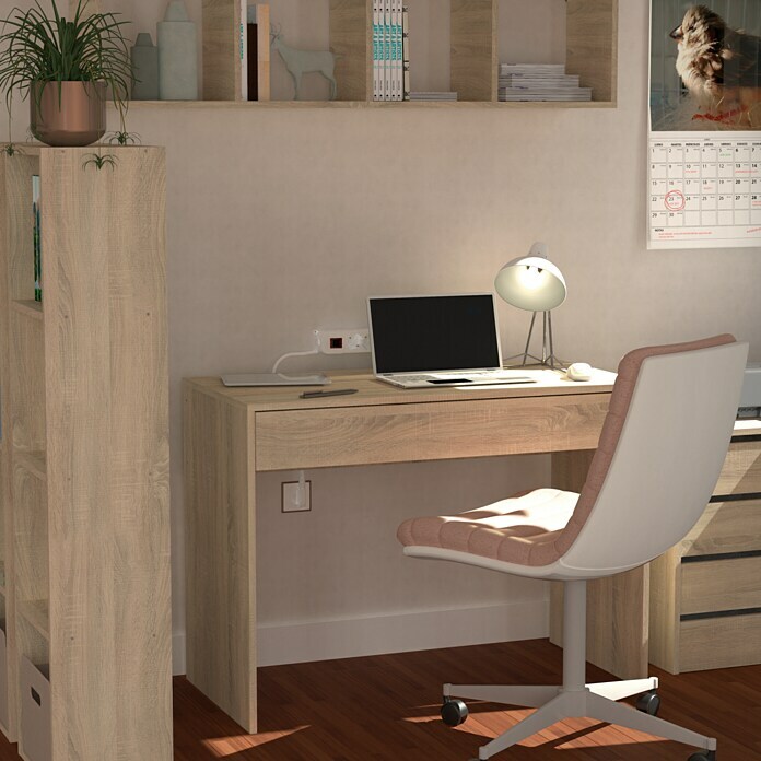  Escritorio de estudio moderno, mesa de computadora, marco de  metal, madera maciza, fácil de montar, estilo de ahorro de espacio,  estación de trabajo en casa y oficina : Hogar y Cocina