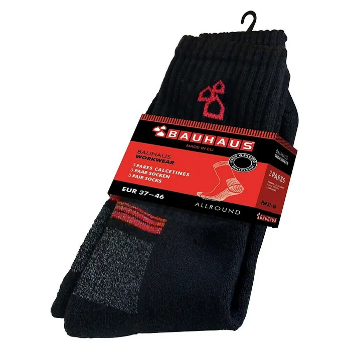 BAUHAUS Calcetines - Negro, Número de pares: 3 ud. - En la imagen, calcetines BAUHAUS Workwear, 3 pares, talla EUR 37-46, ideales para el trabajo diario. Calidad robusta para un confort duradero.