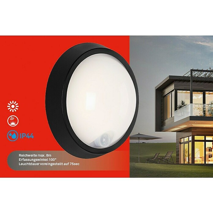 Brilo LED-Sensor-Außenwandleuchte (12 W, Schwarz, Neutralweiß) | BAUHAUS