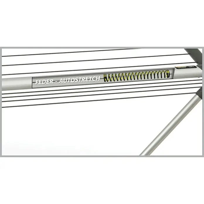Juwel Flügel-Wäscheständer FashionDry Autostretch - Länge Wäscheleine: 18 m, L x B x H: 180 x 57,5 x 103,5 cm, Obsidian Grey - Detailansicht eines Wäscheständers mit "Feder-Autostretch"-Funktion und gelber Feder, die für automatische Spannung sorgt.