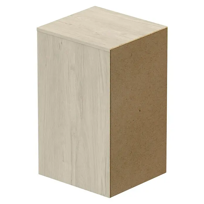 Muebles Pitarch Eko Cajonera - L x An x Al: 43 x 40 x 71 cm, Número de cajones: 5 ud., Roble aurora - Vista de un armario de madera con una veta de madera clara en la parte delantera y un tablero de partículas en bruto en el lateral.