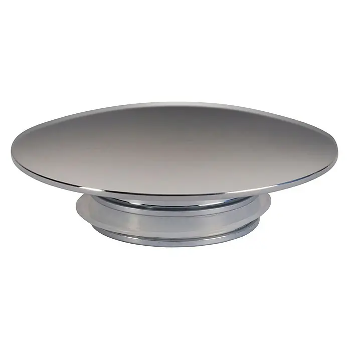Tapa para válvula click-clack S - Cromo - Primer plano de un soporte giratorio redondo y brillante, ideal para exhibir artículos o decoraciones.