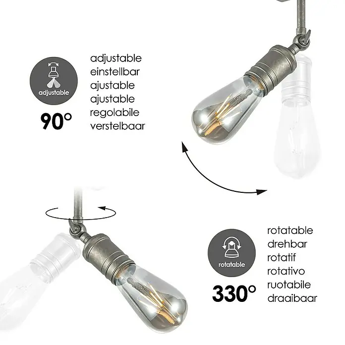 Home Sweet Home LED-Deckenleuchte Spy - 4 W, L x B x H: 30 x 9,5 x 20,5 cm, Burned Metal, Warmweiß, 2 Stk. - Verstellbare Vintage-Lampe mit einem Drehwinkel von 330° und einem Neigungswinkel von 90° für flexible Beleuchtungslösungen.