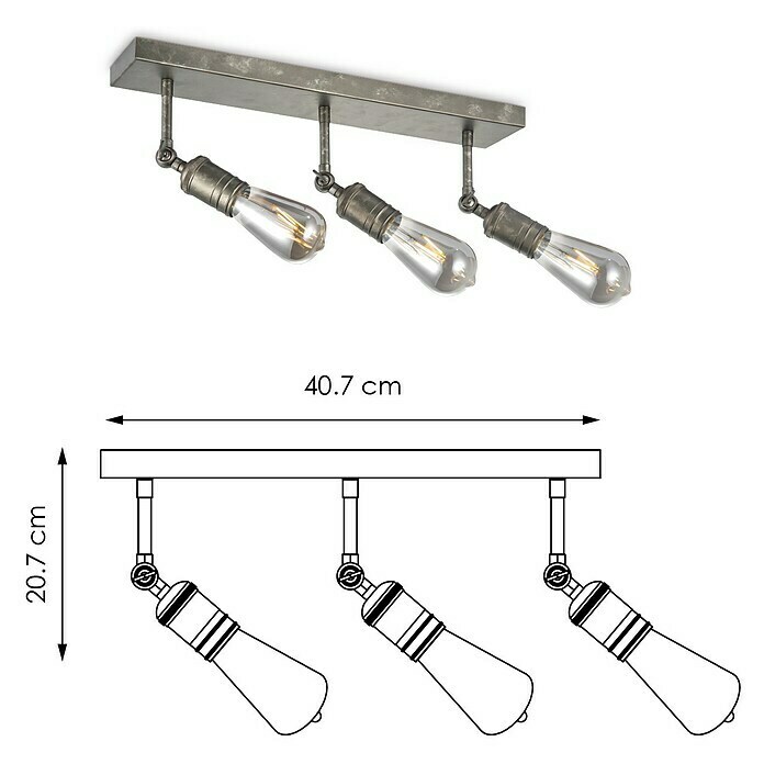 Home Sweet Home LED-Deckenleuchte Spy (5,8 W, L x B x H: 47 x 9,5 x 20,5 cm, Burned Metal, Warmweiß, 3 Stk.) | BAUHAUS