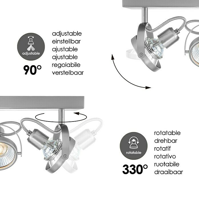 Home Sweet Home LED-Deckenstrahler Yaya (5,8 W, L x B x H: 9,5 x 35,5 x 15,5 cm, Silber, Warmweiß, 3 Stk.) | BAUHAUS